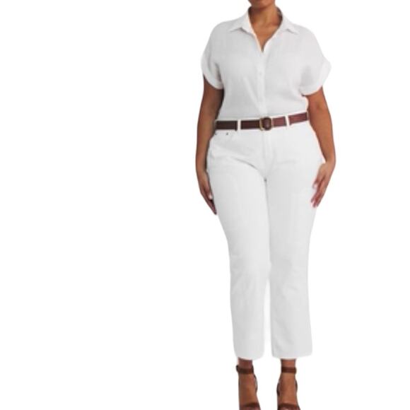 Lauren Ralph Lauren Eyelet Embroidery Relaxed Ankle Jeans White Wash Size 18/18W - Picture 2 of 11